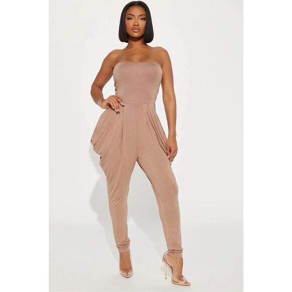 Heart & Hips Taupe Strapless Harem Jumpsuit – Women’s Medium, Stretch One-Piece - Picture 14 of 17